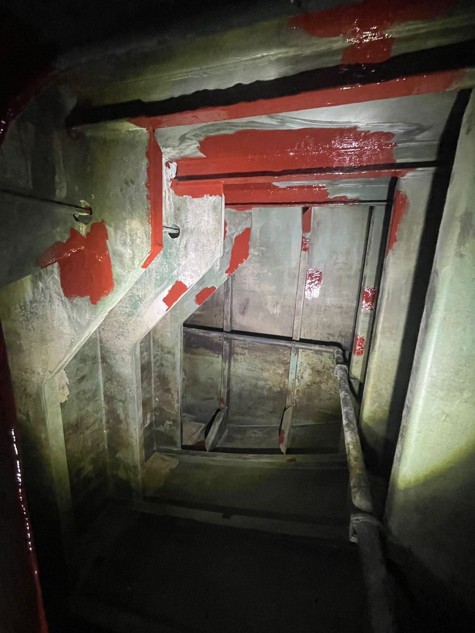 Internal yacht structural framing with repair areas visible during technical inspection
